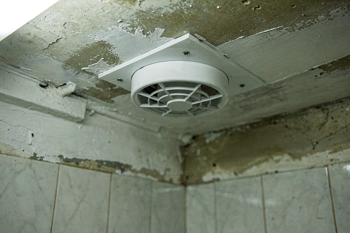 Extractor centrífugo con rejilla instalado en baño comercial